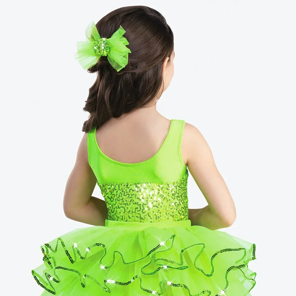Pre-Owned Dance Costume Revolution RC17079 Small Child Green Sequin Jazz Tap Se